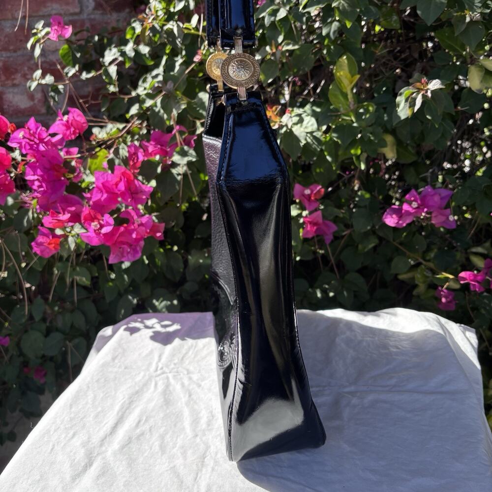 Gianni Versace Pebbled & Patent Leather Sun Shoulder Bag Black - Picture 4 of 15
